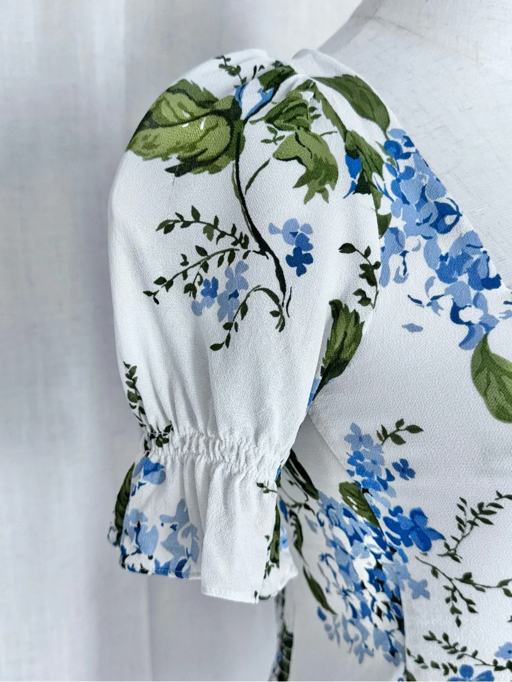 Reformation Constance Floral Print Puff Sleeve Top White Blue Green Size 0